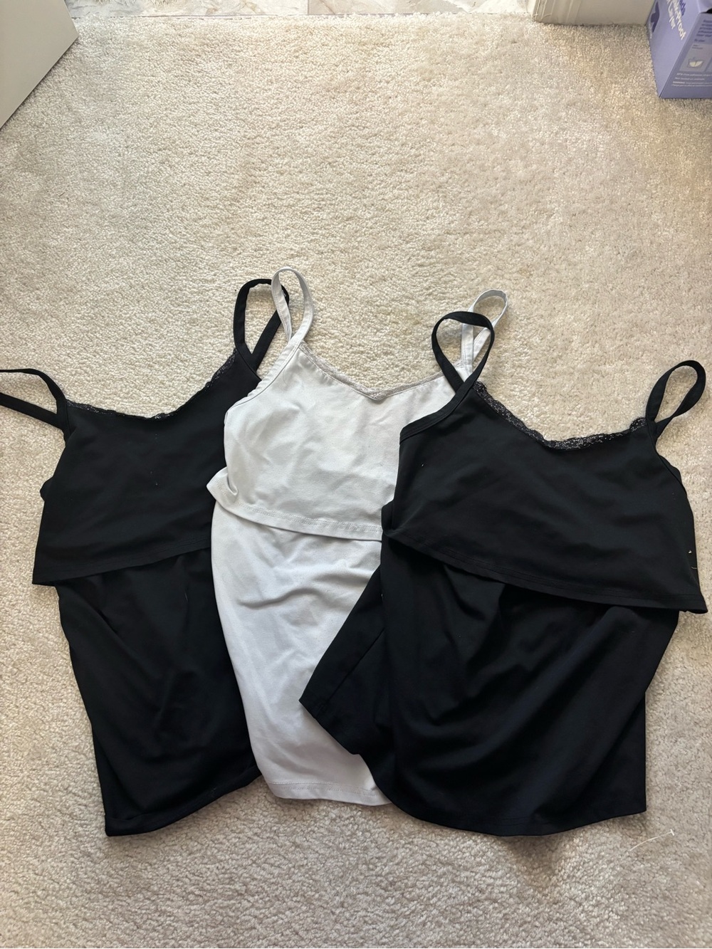 Women’s Lace-Trim Camisole Nursing Tank Top - Black & White